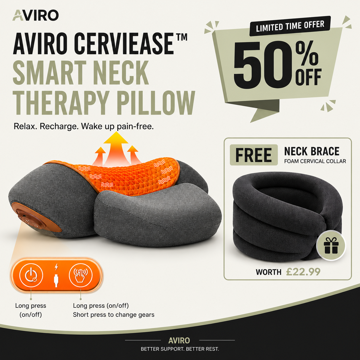 Aviro CerviEase™ – Smart Neck Therapy Pillow